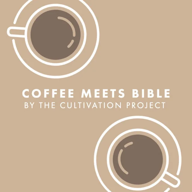 Coffee Meets Bible podcast logo: two coffee cups seen from above on a tan background